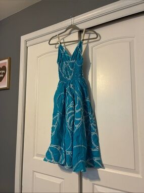 Roxy Teal Blue & White Midi Sundress